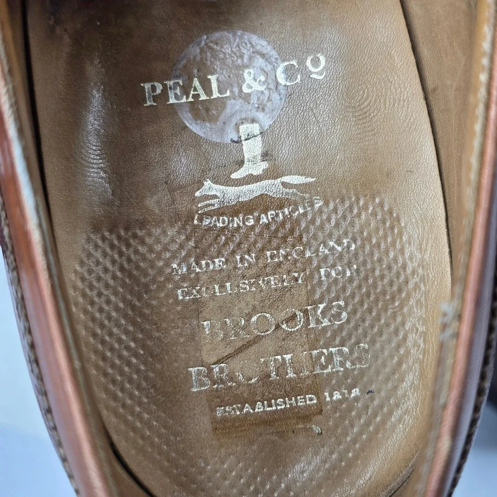 Brooks Brothers Peal & Co Mens Tan Leather Wingtip Monk Strap Shoes 10.5 D UK